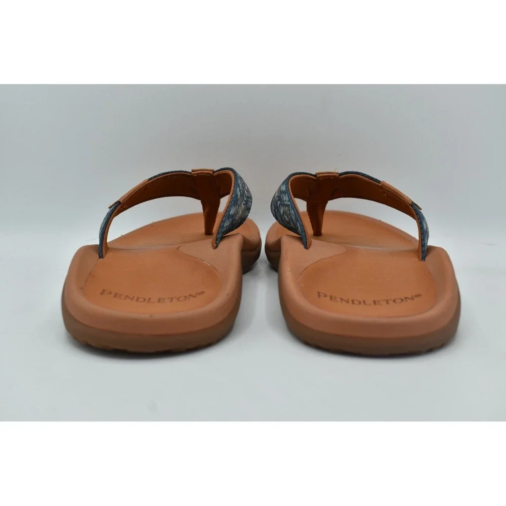 Pendleton Mens Size 12 Brown Blue Geometric Southwestern Flip Flop Sandals Shoes